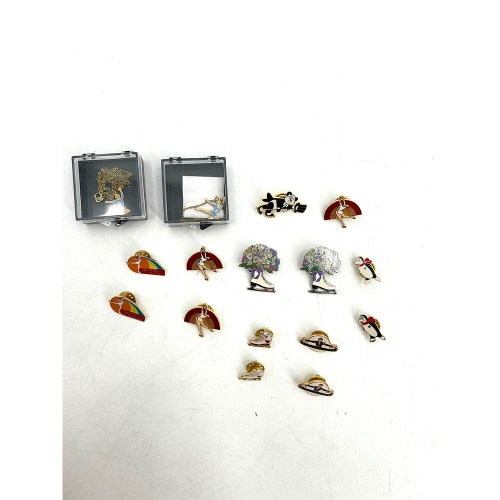 Lot Of Ice Skating Pins & Necklaces Figure Skating Competition Collectible Pins